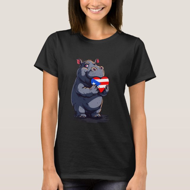 Puerto Rico Heart Cute Rhino Puerto Rican Roots Bo T Shirt (Framsida)