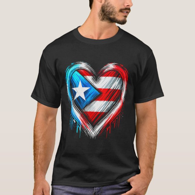 Puerto Rico Heart Puerto Rican Flag  T Shirt (Framsida)