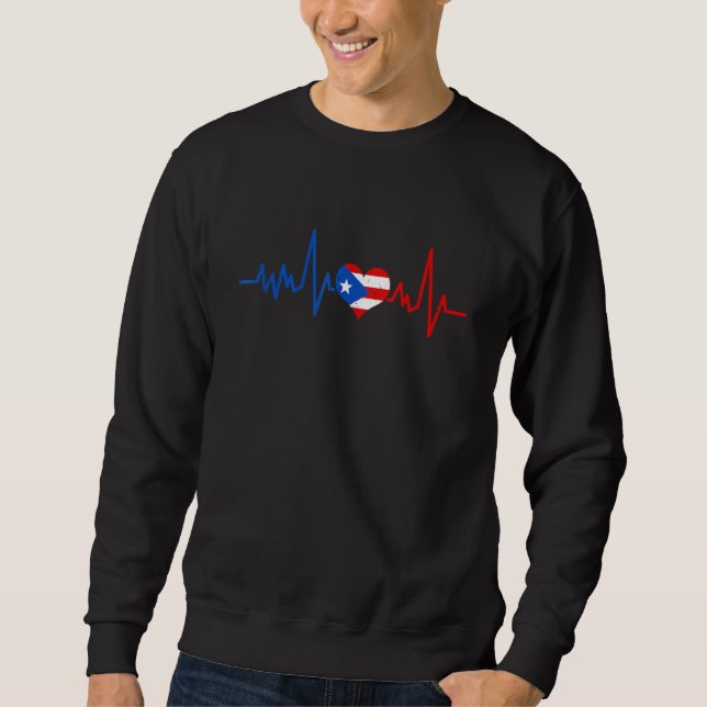 Puerto Rico Heart Puertorro Heartbeat EKG Pulse Pu Lång Ärmad Tröja (Framsida)