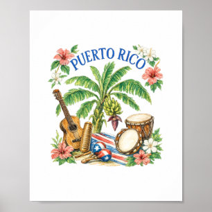 Puerto Rico Heritage Tropisk Musik Vintagekonst Poster