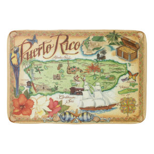 Puerto Rico Illustrated Karta Bath Mat Matta