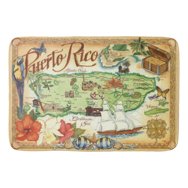 Puerto Rico Illustrated Karta Bath Mat Matta (Framsidan)