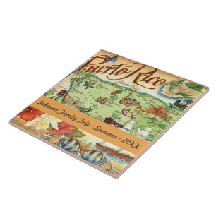 Puerto Rico Illustrated Karta Ceramic Tile Kakelplatta