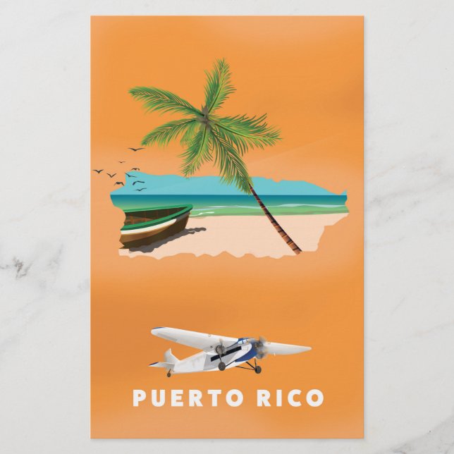 Puerto Rico illustrerad karta reseposter. (Framsida)