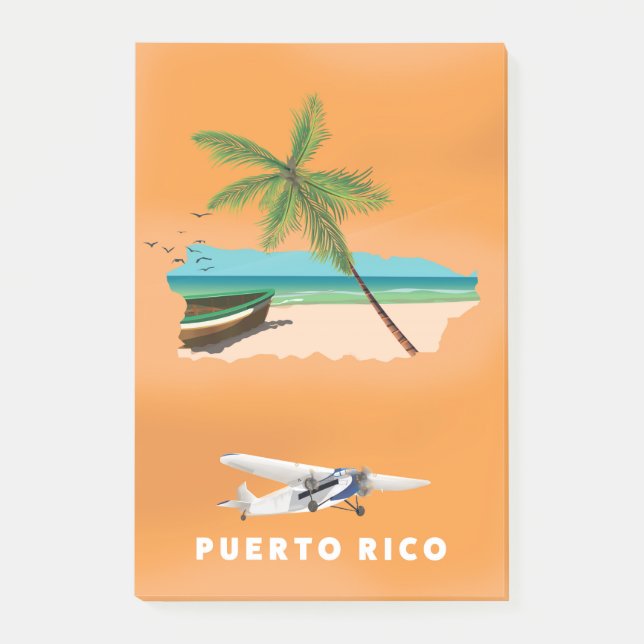 Puerto Rico illustrerad kartoreseaffisch. Post-it Block (Framsida)