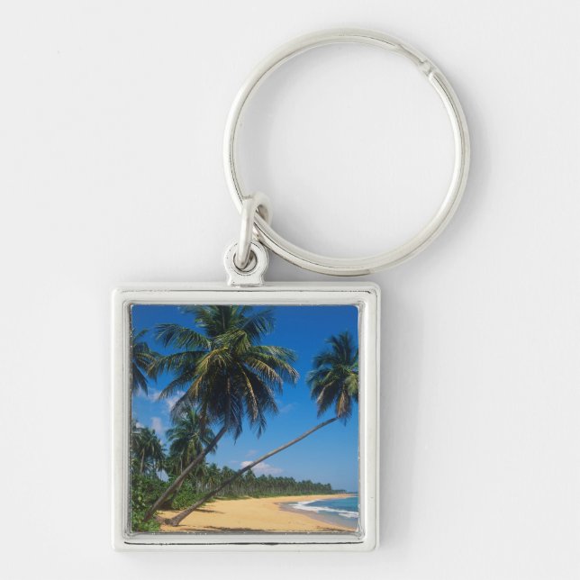 Puerto Rico, Isla Verde, palmer. Fyrkantig Silverfärgad Nyckelring (Framsidan)