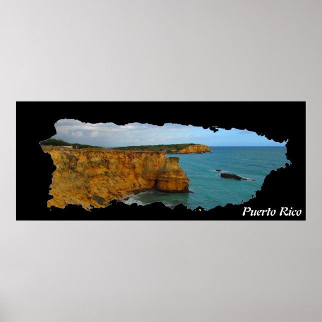 Puerto Rico Island Karta Cliffs Poster (Framsidan)