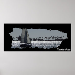 Puerto Rico Island Karta Sailing Poster