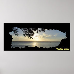 Puerto Rico Island Karta Sunset 3 Poster