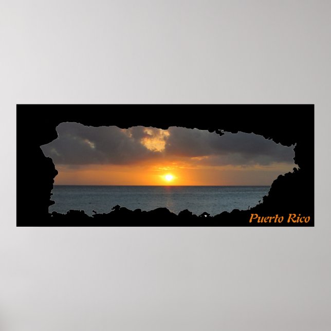 Puerto Rico Island Karta Sunset Poster (Framsidan)