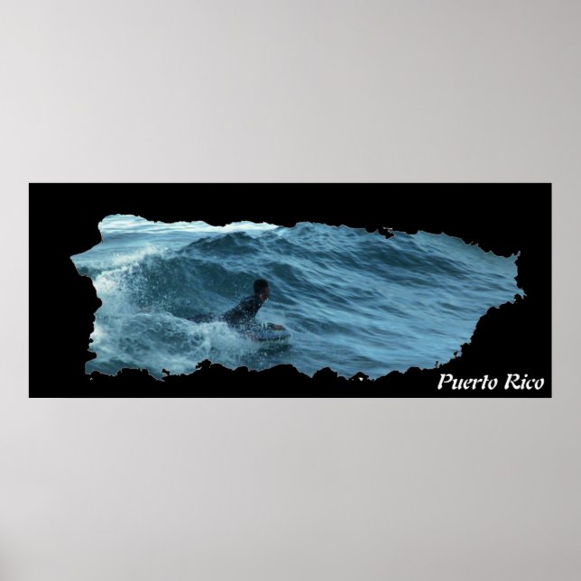 Puerto Rico Island Karta Surfing Poster (Framsidan)