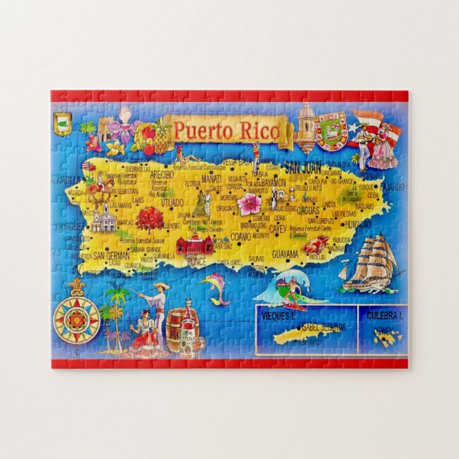 Puerto Rico Island Map 11x14 Puzzle Pussel (Horisontell)