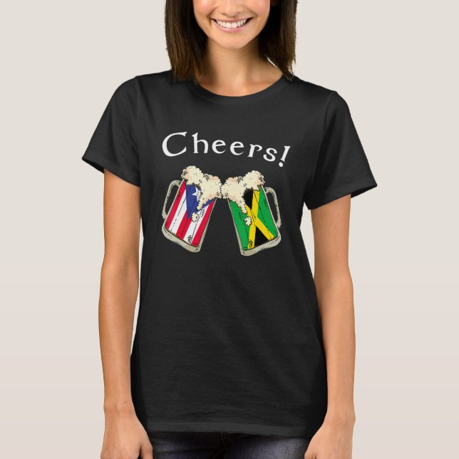 Puerto Rico Jamaica Flag Cheers Beer Grown Patriot T Shirt (Framsida)
