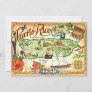 Puerto Rico Karta 5x7 Stor Postkort