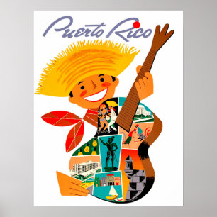 Puerto Rico, man med gitarr Poster
