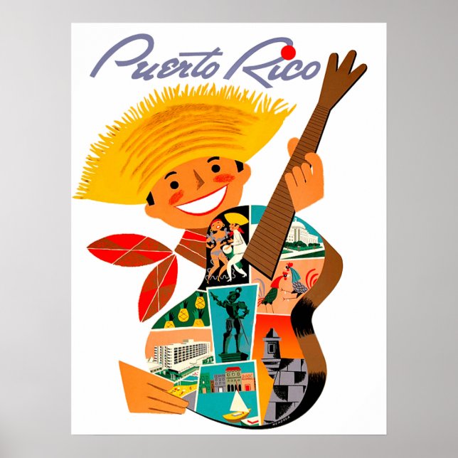 Puerto Rico, man med gitarr Poster (Framsidan)