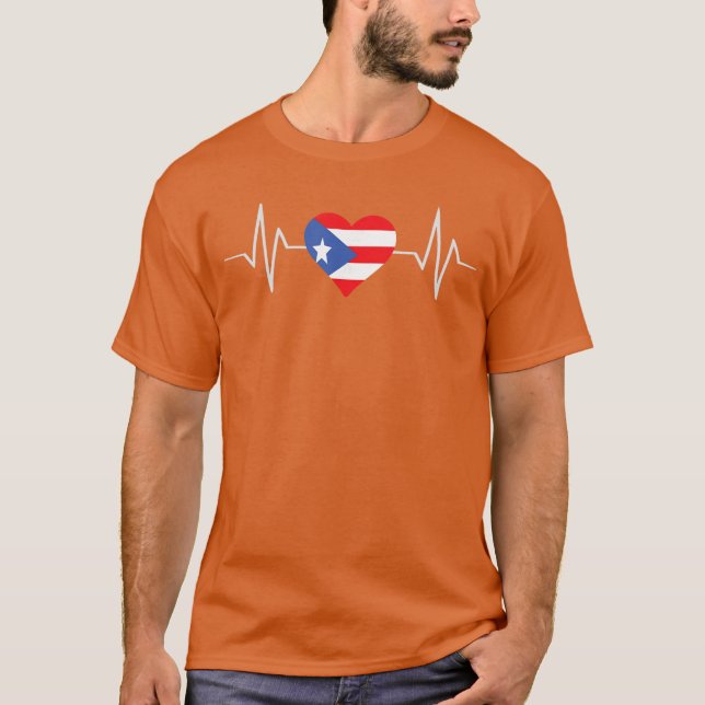 Puerto Rico Map Heartbeat Flag Puerto Rican Taino  T Shirt (Framsida)