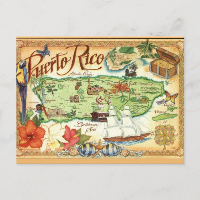 Puerto Rico Map  Postcard Vykort (Framsida)