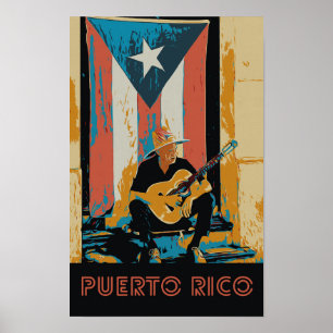 Puerto Rico, musiker och flagga Postcard Poster