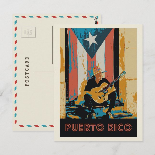 Puerto Rico, musiker och flagga Postcard Vykort (Fram/baksida)