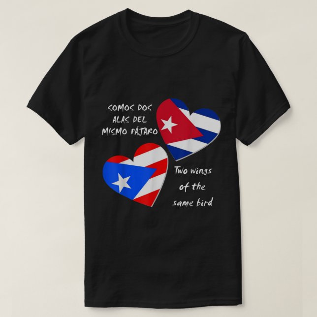 Puerto Rico och Cuba Heart, två vingar av samma T Shirt (Design framsida)