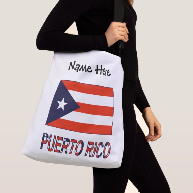 Puerto Rico och Puerto Rican Flagga med ditt namn Axelväska (Närbild)