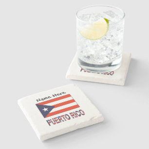 Puerto Rico och Puerto Rican Flagga med ditt namn Stenunderlägg
