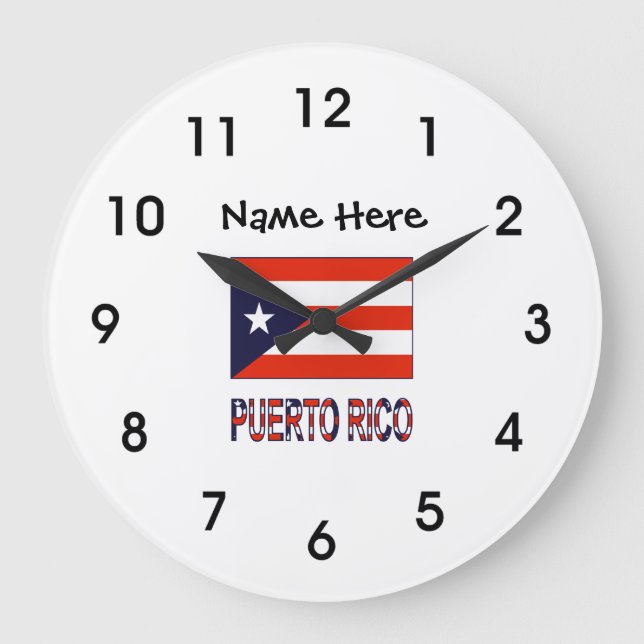 Puerto Rico och Puerto Rican Flagga med ditt namn  Stor Klocka (Framsida)