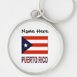 Puerto Rico och Puerto Ricans flagga Personlig Rund Silverfärgad Nyckelring