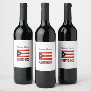 Puerto Rico och Puerto Rico-flagg Personlig Vinflaska Etikett