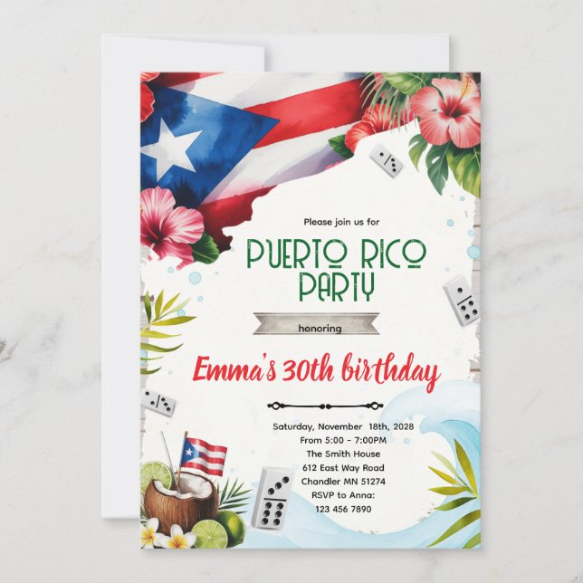 Puerto Rico party theme invitation Inbjudningar (Framsida)