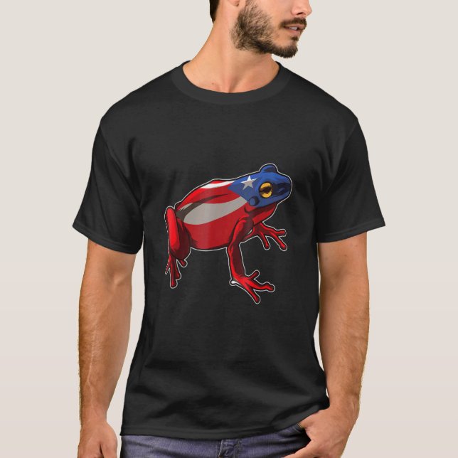 Puerto Rico Pride Coqui Frog med Boricua Flagga T Shirt (Framsida)