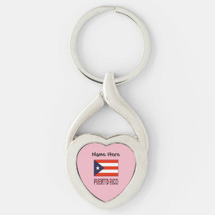 Puerto Rico Puerto Rican Flagga Blue Personalizati Twisted Heart Silverfärgad Nyckelring