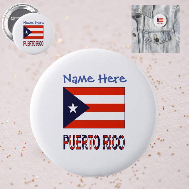 Puerto Rico Puerto Rico-flagga Blå Personalisering Knapp (Skapare uppladdad)