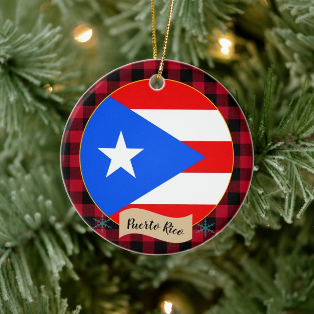 Puerto Rico, Red buffalo plaid och Puerto Rican Fl Julgransprydnad Keramik (Träd)