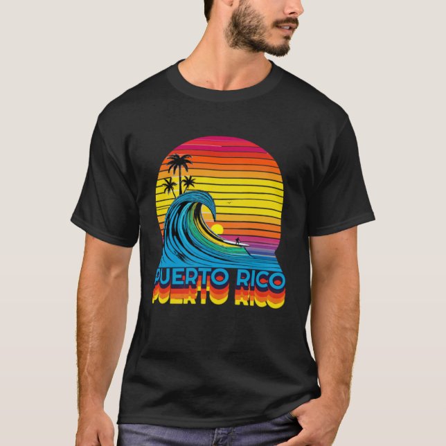 Puerto Rico Retro Throwback Surf & Beach Souvenir T Shirt (Framsida)