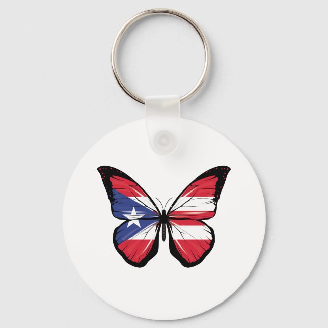 Puerto Rico rippade Flagga Nyckelring (Framsida)