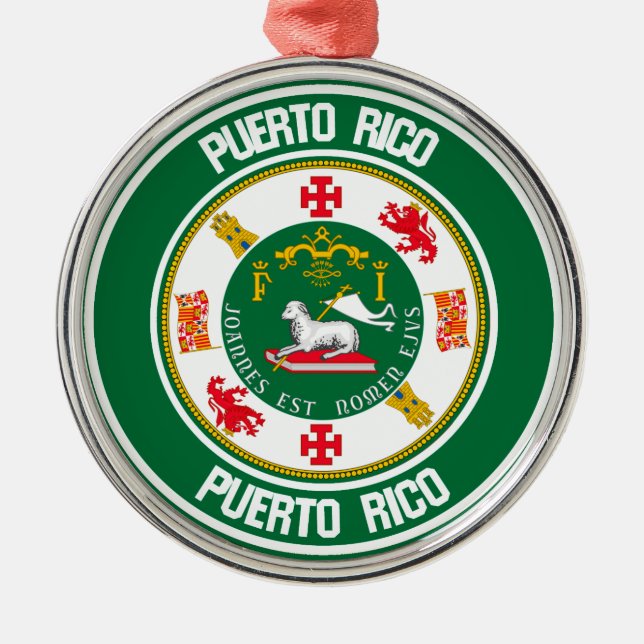 Puerto Rico Round Emblem Julgransprydnad Metall (Framsidan)