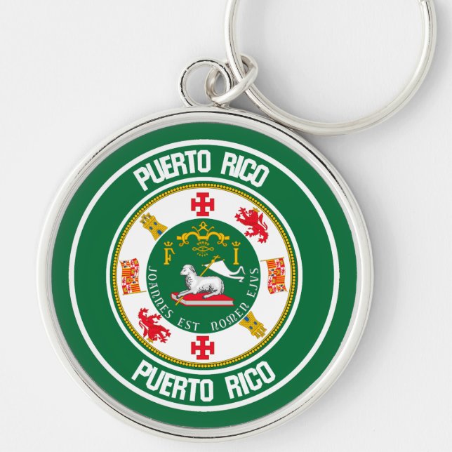 Puerto Rico Round Emblem Rund Silverfärgad Nyckelring (Framsidan)