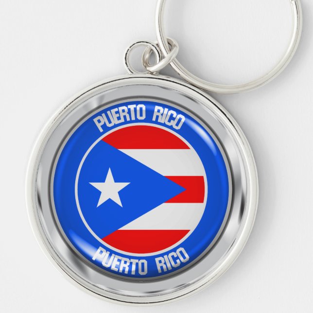 Puerto Rico Round Emblem Rund Silverfärgad Nyckelring (Framsidan)