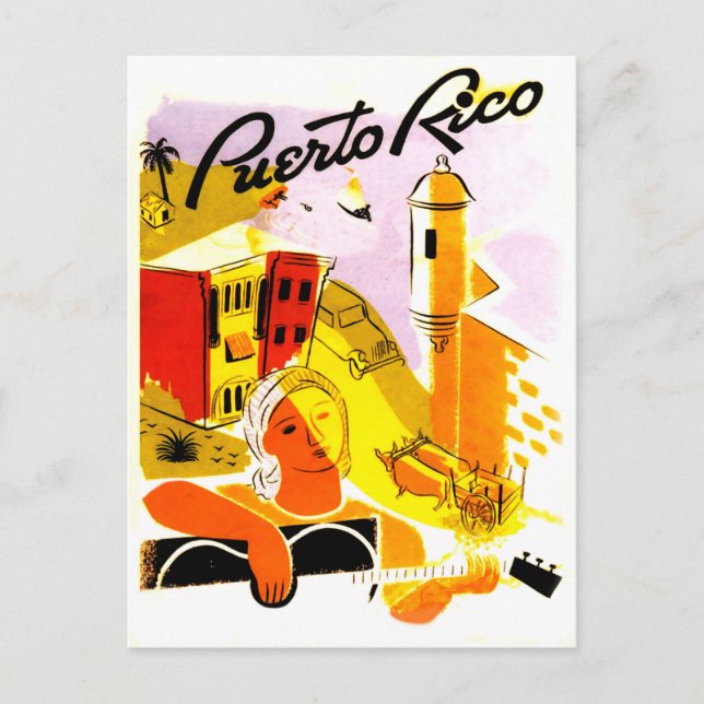 Puerto Rico, San Juan stad. gitarrspelare Vykort (Framsida)