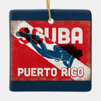 Puerto Rico Scuba Diver - Blue Retro Julgransprydnad Keramik