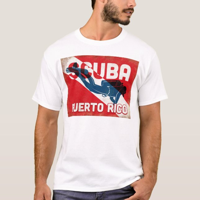 Puerto Rico Scuba Diver - Blue Retro T Shirt (Framsida)