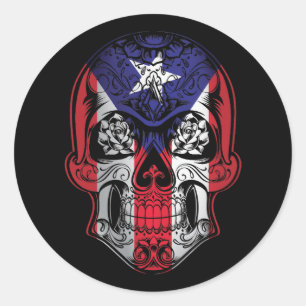 Puerto Rico Skull och Ro Flagga Runt Klistermärke