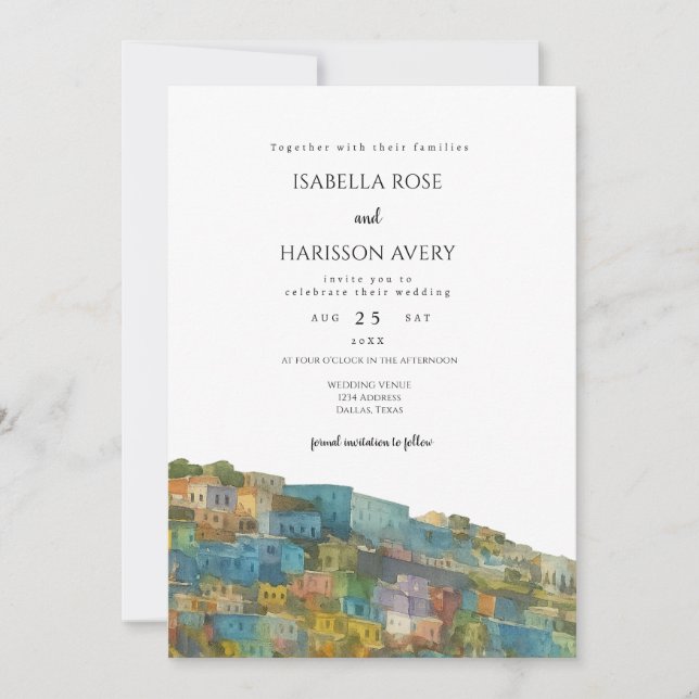 Puerto Rico Skyline Destination Wedding Invitation Inbjudningar (Framsida)
