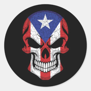 Puerto Rico Smiling Skull Flagga Runt Klistermärke