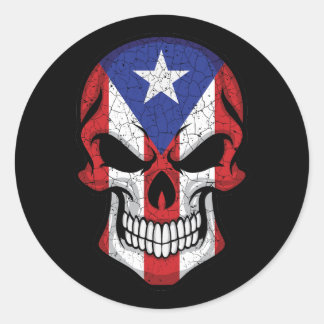 Puerto Rico Smiling Skull Flagga Runt Klistermärke