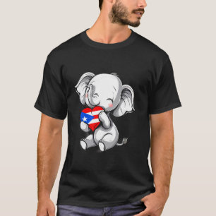 Puerto Rico Söt Elefant Hjärtat Puerto Rico Flagga T Shirt