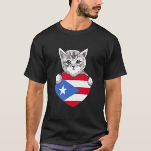 Puerto Rico Söt Katt Boricua Flagga Hjärta Puerto  T Shirt