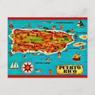 Puerto Rico Spansk Karta Postkort Vykort
